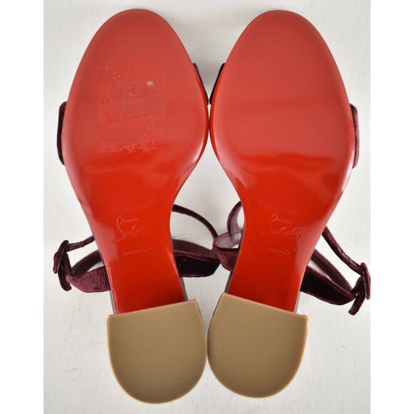 Christian Louboutin Miss Jane Sandal 85 Burgundy Red Ankle Strap Block Heel 36.5 - Picture 13 of 13
